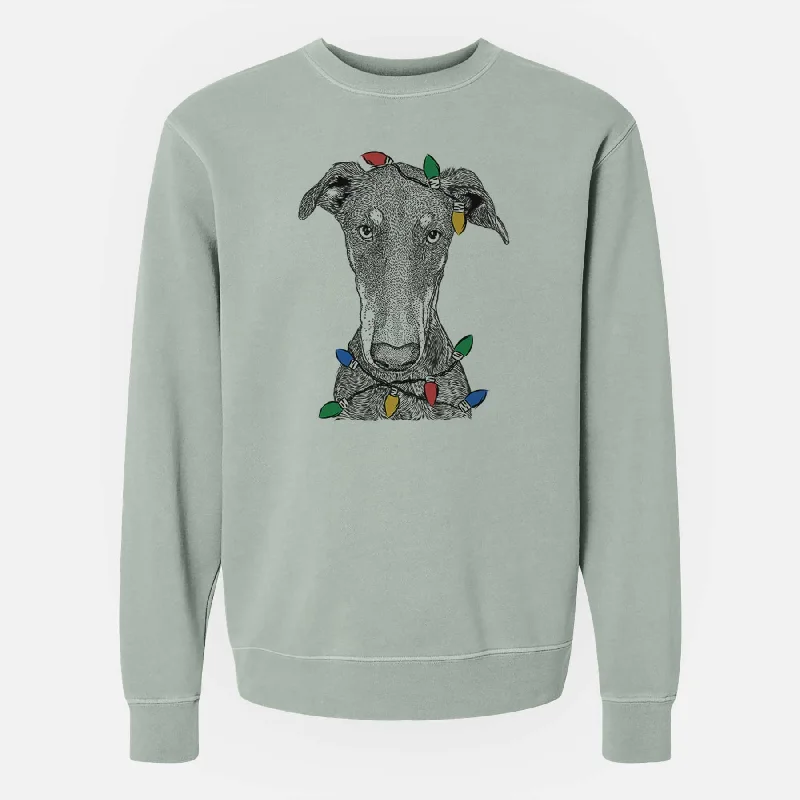 Christmas Lights Princess Fiona the Doberman Pinscher - Unisex Pigment Dyed Crew Sweatshirt Hoodie with Ribbed Neckline Snug Warm Christmas Lights Princess Fiona the Doberman Pinscher - Unisex Pigment Dyed Crew Sweatshirt Hoodie with Ribbed Neckline Snug Warm