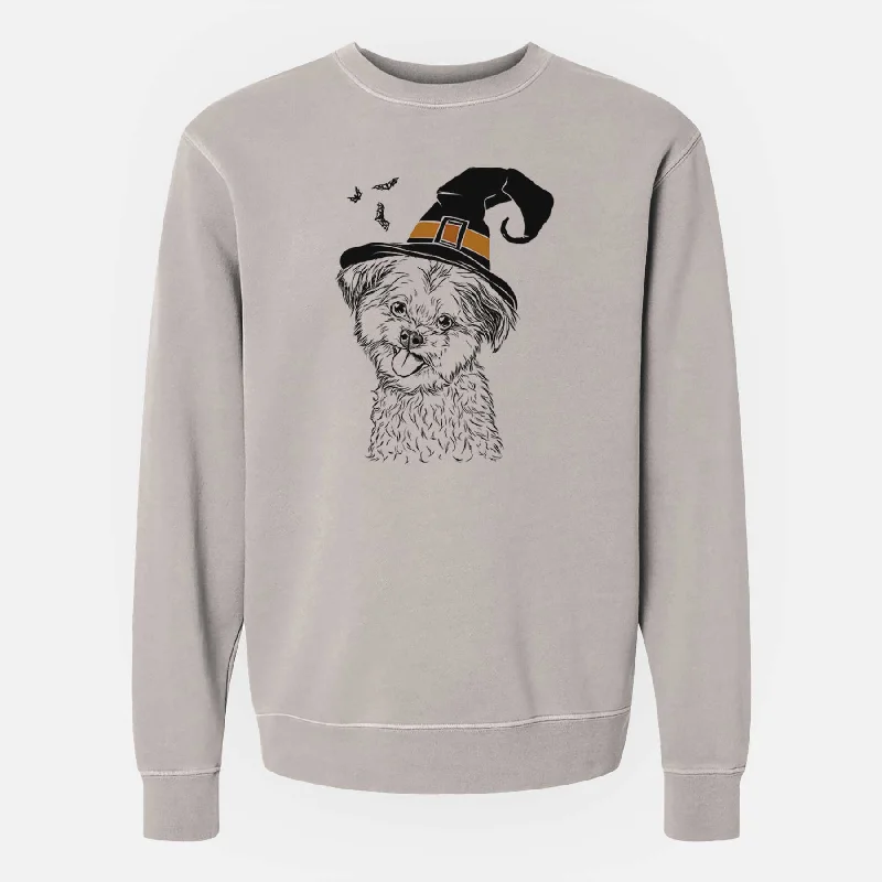 Witch Puff the Malshi - Unisex Pigment Dyed Crew Sweatshirt Hoodie with Distressed Vintage Worn Witch Puff the Malshi - Unisex Pigment Dyed Crew Sweatshirt Hoodie with Distressed Vintage Worn