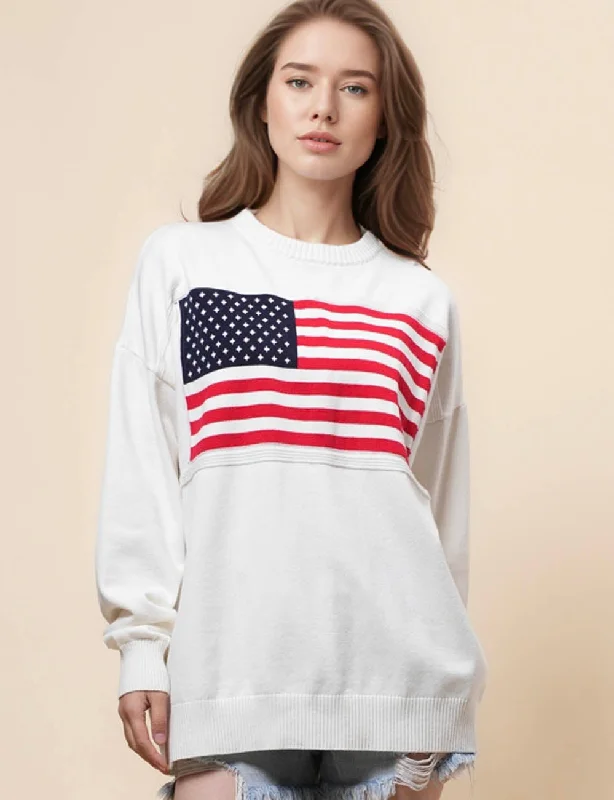 Ladies The Stars and The Stripes Pullover Sweater SKT4969 Real Fur Shearling Chenille Ladies The Stars and The Stripes Pullover Sweater SKT4969 Real Fur Shearling Chenille