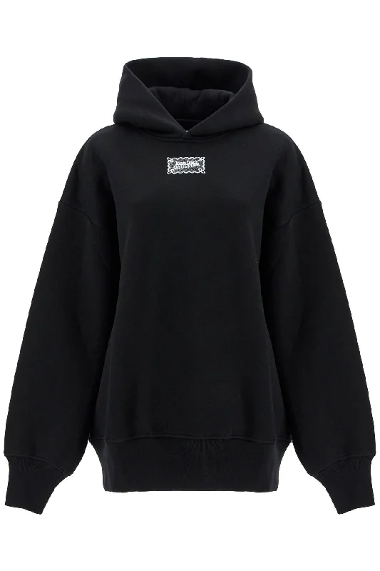 oversized hoodie with hood SW044I J057 BLACK/WHITE Hoodie with Mock Neck Collared Structured oversized hoodie with hood SW044I J057 BLACK/WHITE Hoodie with Mock Neck Collared Structured
