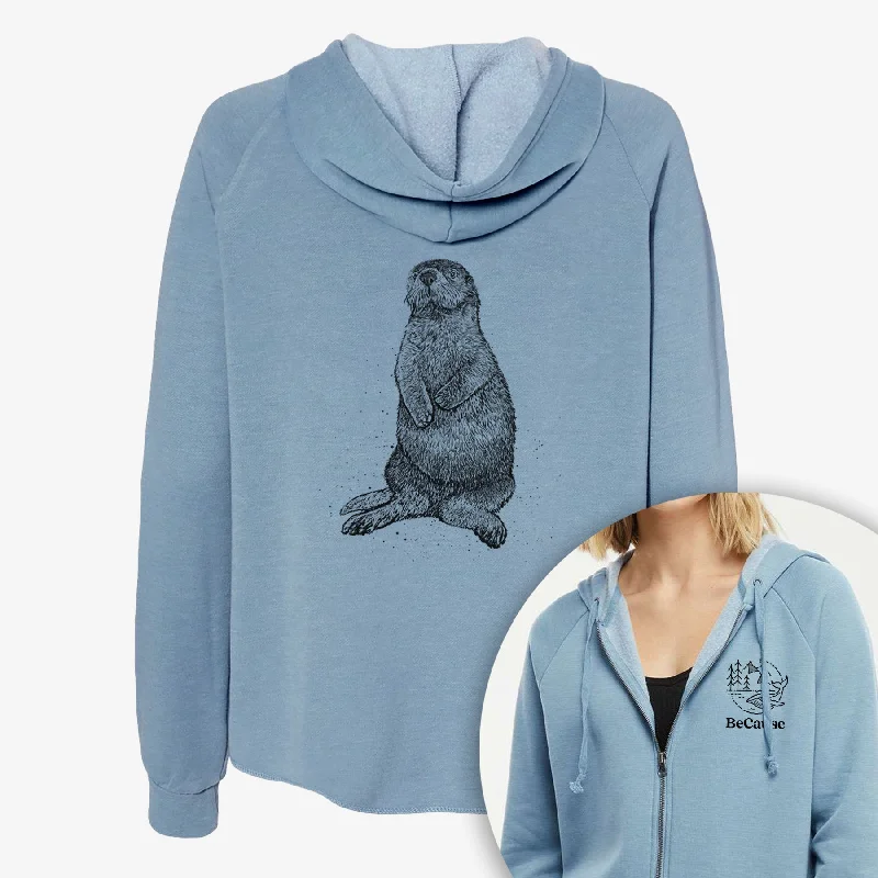 Enhydra lutris - California Sea Otter - Women's Cali Wave Zip-Up Sweatshirt Hoodie with Ribbed Cuffs Snug Fit Comfort Enhydra lutris - California Sea Otter - Women's Cali Wave Zip-Up Sweatshirt Hoodie with Ribbed Cuffs Snug Fit Comfort