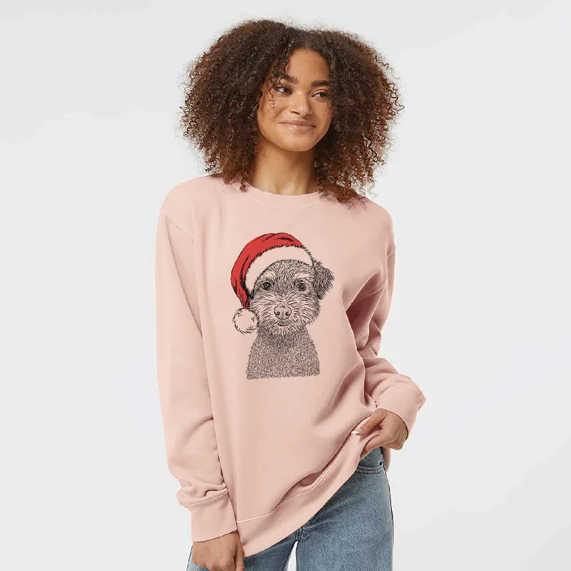 Santa Pretzel the Schnoodle - Unisex Pigment Dyed Crew Sweatshirt Hoodie with Hem Elastic Stretchable Comfortable Santa Pretzel the Schnoodle - Unisex Pigment Dyed Crew Sweatshirt Hoodie with Hem Elastic Stretchable Comfortable