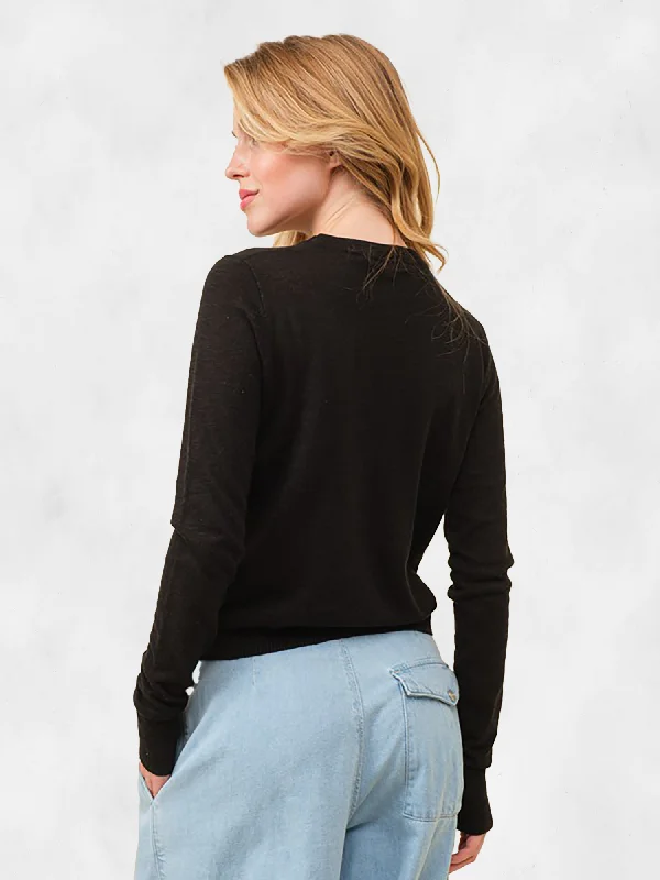 Hersy Long Sleeve Knit Crew Neck Sweater Real Fur Shearling Chenille