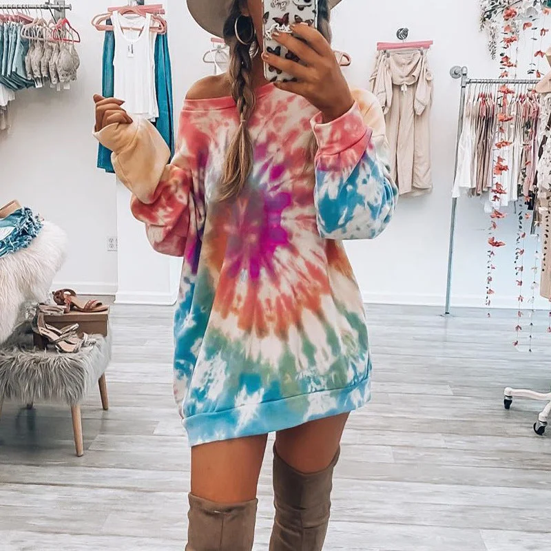 Womens tie dye printed gradient ladies long sleeved hoodie sweatshirt Hoodie with Earth Tones Natural Calm Womens tie dye printed gradient ladies long sleeved hoodie sweatshirt Hoodie with Earth Tones Natural Calm