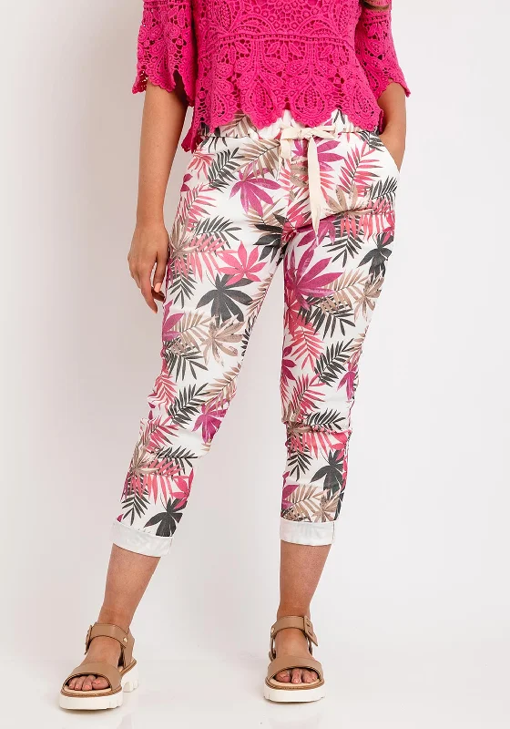 The Serafina Collection One Size Leaf Print Drawstring Trouser, Fuchsia Trousers Exclusive Limited The Serafina Collection One Size Leaf Print Drawstring Trouser, Fuchsia Trousers Exclusive Limited