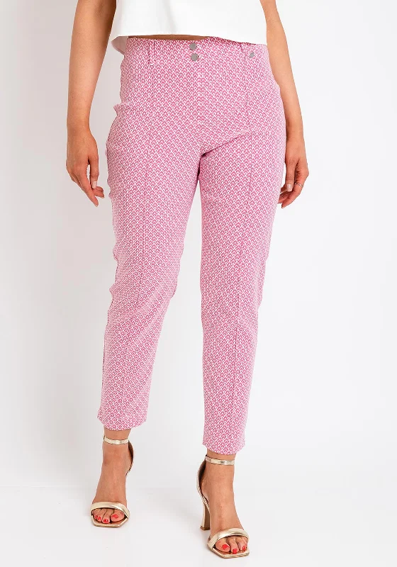 Bianca Siena Geometric Print Slim Trousers, Pink Trousers stylish elegant