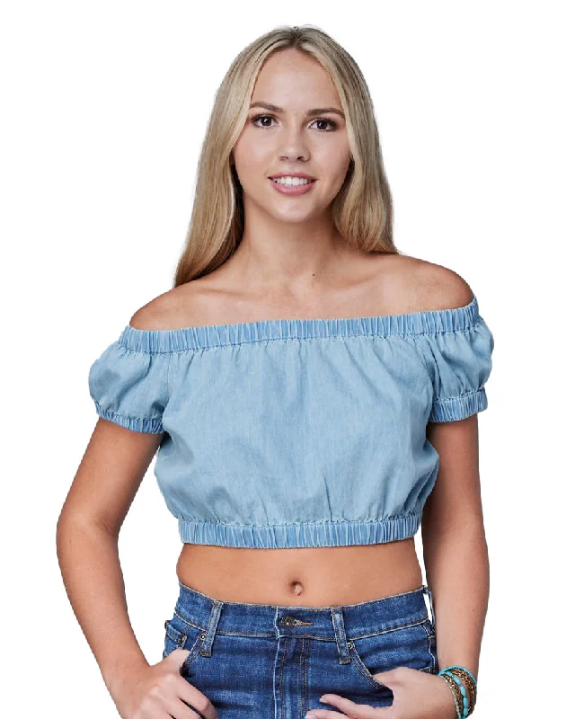 Women's Denim Crop Top Denim Fabric Leather Fabric Suede Fabric