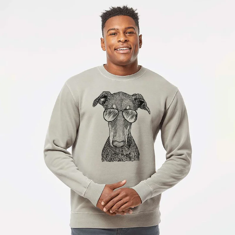 Aviator Princess Fiona the Doberman Pinscher - Unisex Pigment Dyed Crew Sweatshirt Hoodie with Zipper Placket Modern Functional Aviator Princess Fiona the Doberman Pinscher - Unisex Pigment Dyed Crew Sweatshirt Hoodie with Zipper Placket Modern Functional