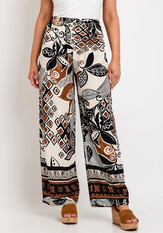 Serafina Collection One Size Wide Leg Print Trousers, Black Trousers Handmade Artisanal Serafina Collection One Size Wide Leg Print Trousers, Black Trousers Handmade Artisanal