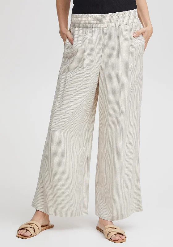 Fransa Pinstripe Wide Leg Trousers, Beige Trousers practical easy-care