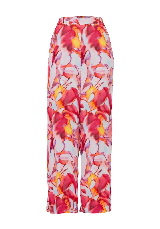 Ichi Marble Print Wide Leg Trousers, Carmine Multi Trousers versatile all-occasion