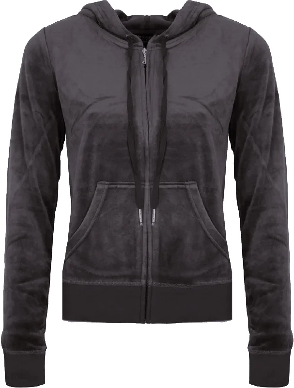 Juicy Couture Women's Pitch Black Robertson Hoodie XS Hoodie with Slit Hem Functional Movement Juicy Couture Women's Pitch Black Robertson Hoodie XS Hoodie with Slit Hem Functional Movement
