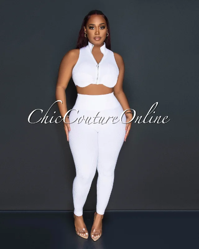 Kristy Off-White Ribbed Crop Top & Leggings Sculpting Set Collared Crew Neck Turtle Neck Kristy Off-White Ribbed Crop Top & Leggings Sculpting Set Collared Crew Neck Turtle Neck