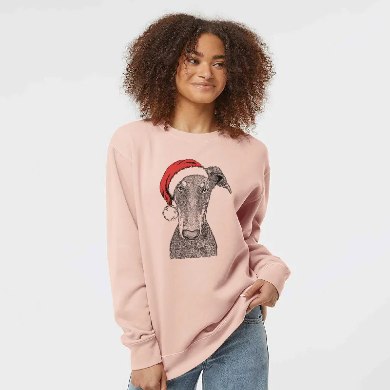 Santa Princess Fiona the Doberman Pinscher - Unisex Pigment Dyed Crew Sweatshirt Hoodie with High Neck Warm Protective Santa Princess Fiona the Doberman Pinscher - Unisex Pigment Dyed Crew Sweatshirt Hoodie with High Neck Warm Protective