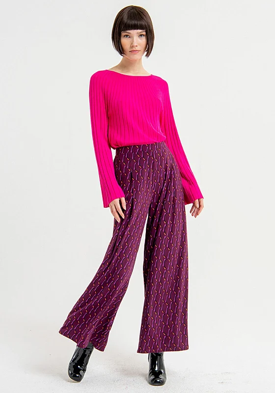 Surkana Abstract Print Straight Leg Trouser, Plum Trousers stylish modern
