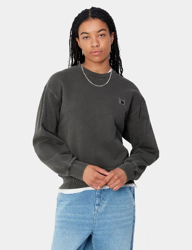 Carhartt WIP Women's Nelson Sweatshirt (Balloon) - Graphite Grey Hoodie with Color Block Contrast Stylish Carhartt WIP Women's Nelson Sweatshirt (Balloon) - Graphite Grey Hoodie with Color Block Contrast Stylish