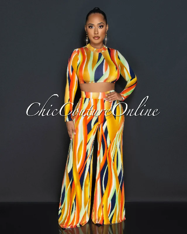 Avasa Multi-Color Print Crop Top & Wide Leg Pants Set Polka Dot Checkered Tartan