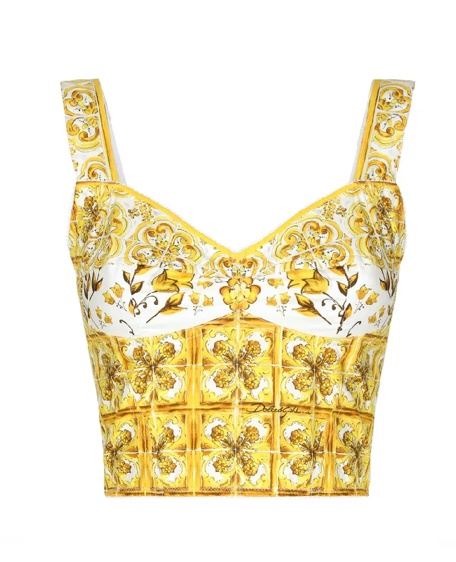 Dolce & Gabbana Majolica-print corset crop top Boxy Fit Fitted Loose