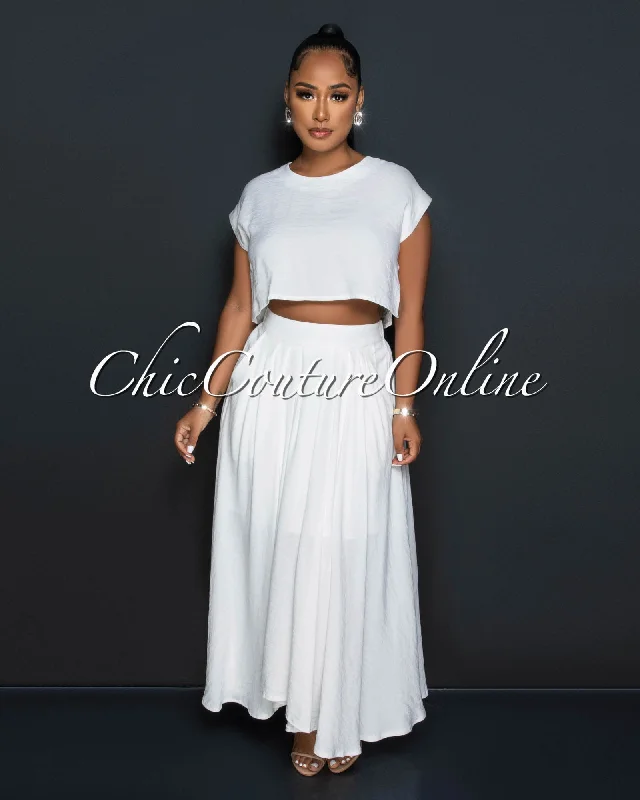 Desideria Off-White Crop Top & Maxi Skirt Set Satin Fabric Silk Fabric Chiffon Fabric Desideria Off-White Crop Top & Maxi Skirt Set Satin Fabric Silk Fabric Chiffon Fabric