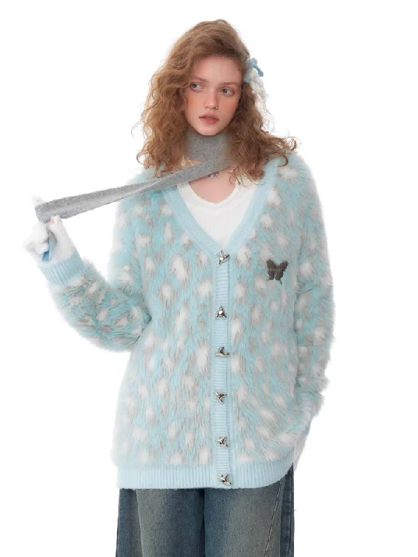Leopard print sweater cardigan【s0000011060】 Solid Print Embellished