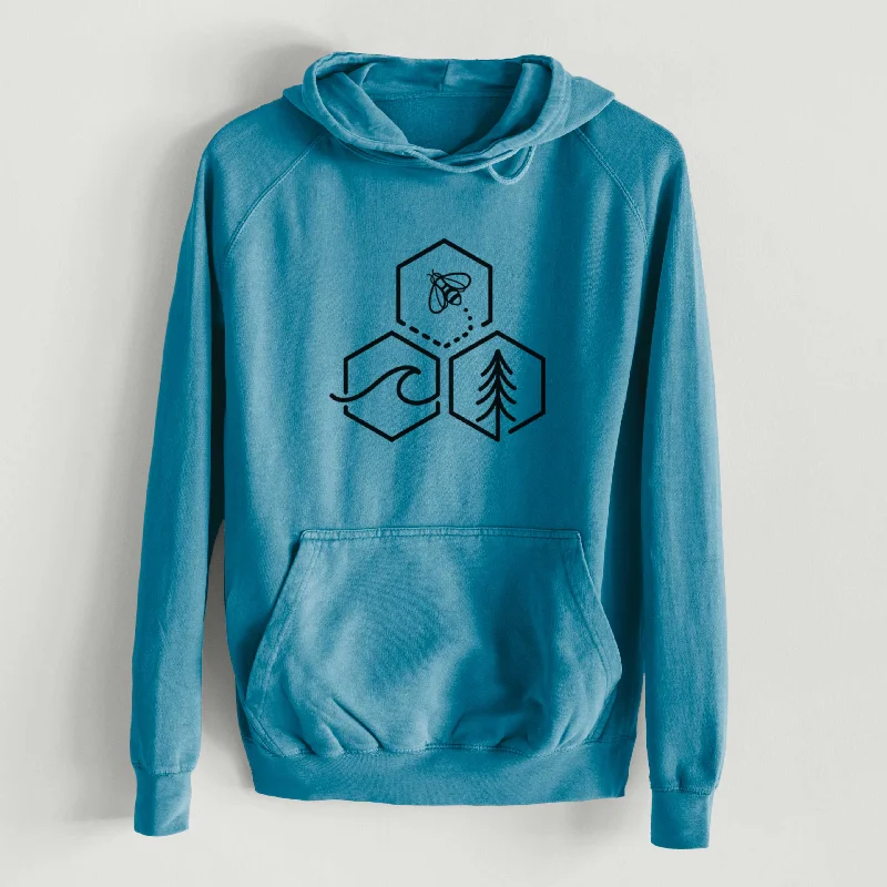 Bee-Sea-Tree Triptych - Mid-Weight Unisex Vintage 100% Cotton Hoodie Hoodie with V-Neck Classic Versatile Bee-Sea-Tree Triptych - Mid-Weight Unisex Vintage 100% Cotton Hoodie Hoodie with V-Neck Classic Versatile