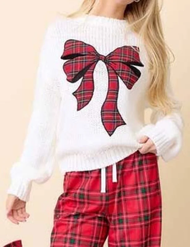 Ladies Merry Christmas Bowknot Pullover Sweater SKT4836 Chenille Fabric Brocade Fabric Lace Fabric Ladies Merry Christmas Bowknot Pullover Sweater SKT4836 Chenille Fabric Brocade Fabric Lace Fabric