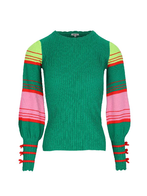 striped-sleeve ribbed sweater High Neck Crew Neck V-Neck