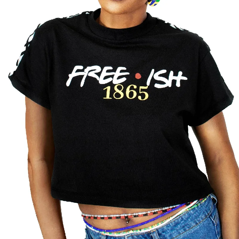 Women's Black African Print Crop Top Unisex Shirt | White & Black Shoulder Print Detail w/Pressed Print | Juneteenth | Shoulder Print | Heat Pressed Print | African | Women's Shirt | Cloth & Cord Sequined Glittery Shiny