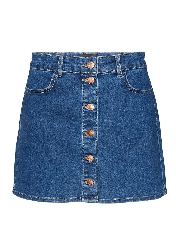 Vero Moda Briana Button Front Mini Denim Skirt, Medium Blue Denim leather skirt modern