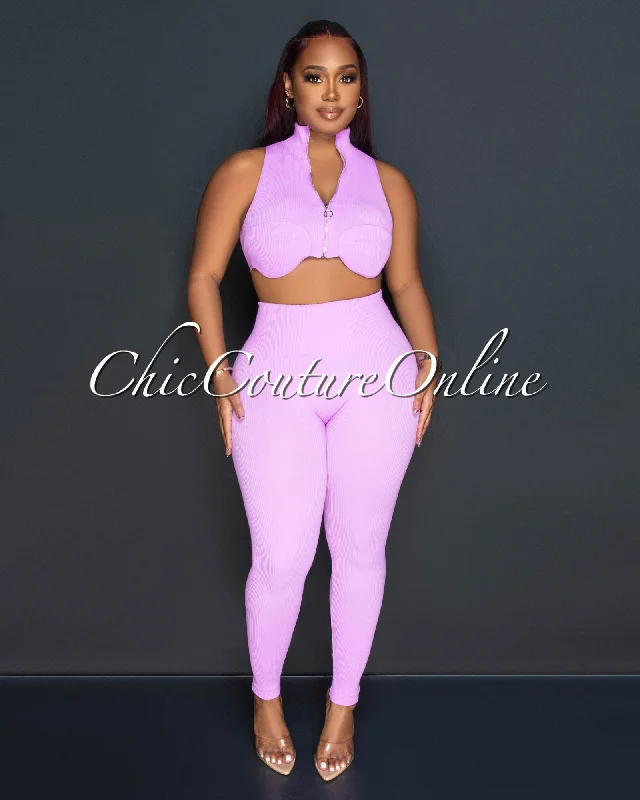 Kristy Lilac Ribbed Crop Top & Leggings Sculpting Set Zippered Front Buttoned Front Snap Front Kristy Lilac Ribbed Crop Top & Leggings Sculpting Set Zippered Front Buttoned Front Snap Front