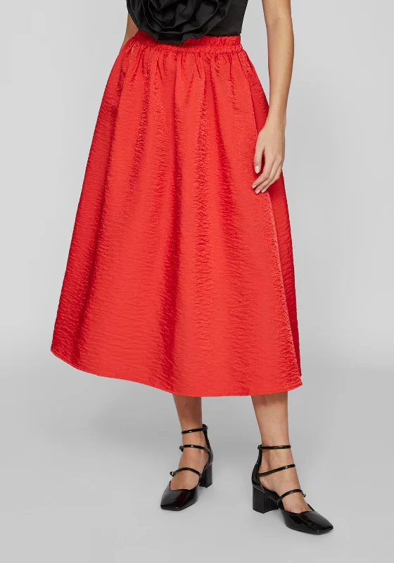Vila Mabelle Volume Midi Skirt, Medium Red silk skirt lustrous