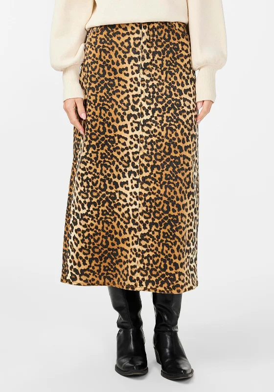 Y.A.S Leonara Leopard Print Midi Denim Skirt, Light Tan linen skirt light
