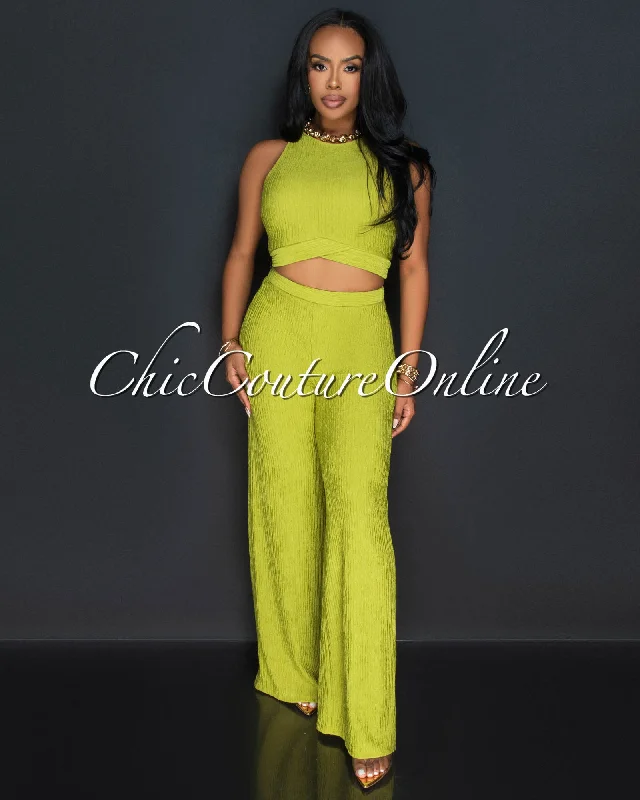 Rohana Lime Crop Top & Wide Pants Textured Set Lace Blend Ribbed Blend Corduroy Blend Rohana Lime Crop Top & Wide Pants Textured Set Lace Blend Ribbed Blend Corduroy Blend
