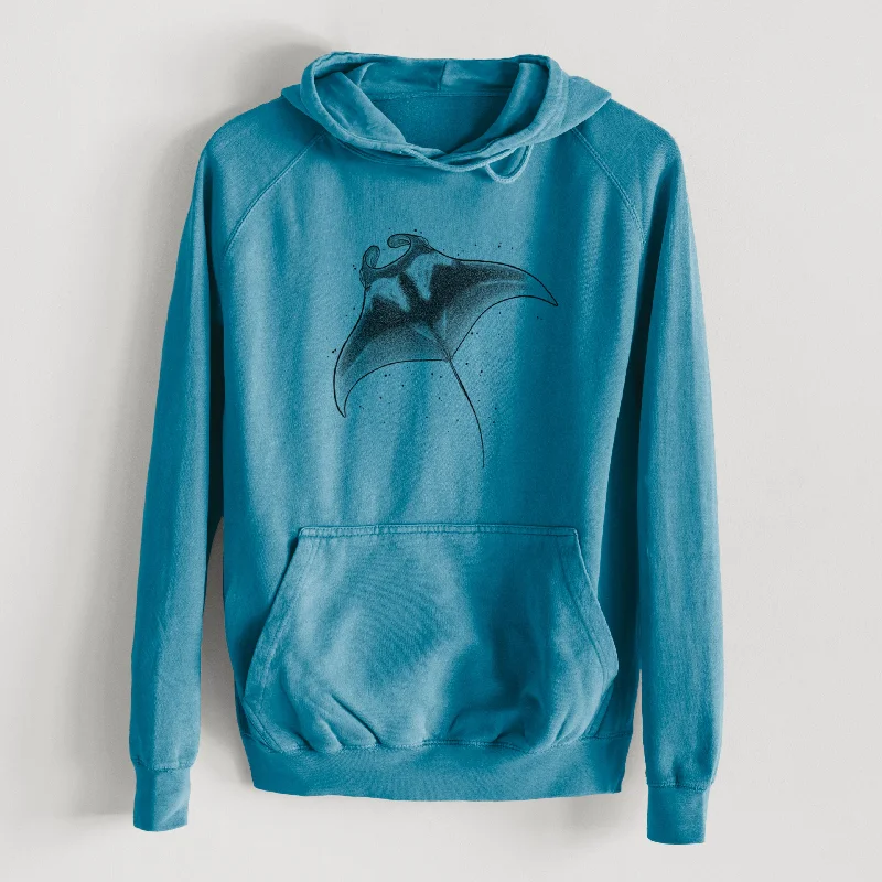 Reef Manta Ray - Ꮇonula alfredi - Mid-Weight Unisex Vintage 100% Cotton Hoodie Hoodie with High-Low Hem Asymmetrical Trendy Reef Manta Ray - Ꮇonula alfredi - Mid-Weight Unisex Vintage 100% Cotton Hoodie Hoodie with High-Low Hem Asymmetrical Trendy