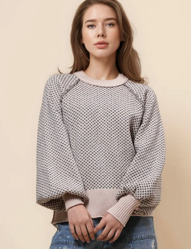 Ladies Everyday Round Neck Pullover Sweater SKT41044 Denim Fabric Leather Fabric Suede Fabric