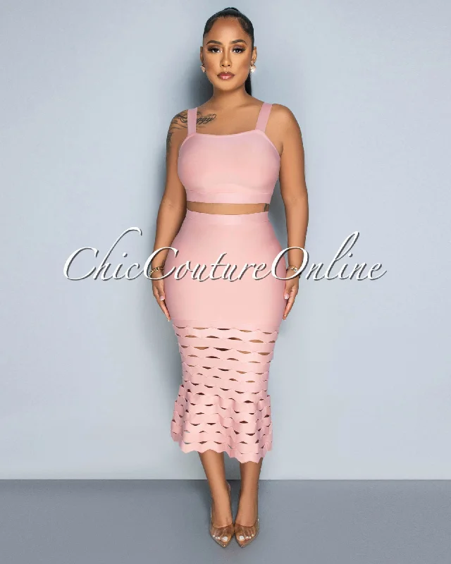 Rogers Peach Crop Top & Eyelet Hem Skirt Bandage Set Knit Fabric Woven Fabric Fleece Fabric Rogers Peach Crop Top & Eyelet Hem Skirt Bandage Set Knit Fabric Woven Fabric Fleece Fabric