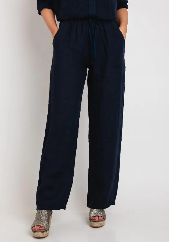 The Serafina Collection One Size Linen Wide Trouser, Navy Trousers Striped Patterned The Serafina Collection One Size Linen Wide Trouser, Navy Trousers Striped Patterned