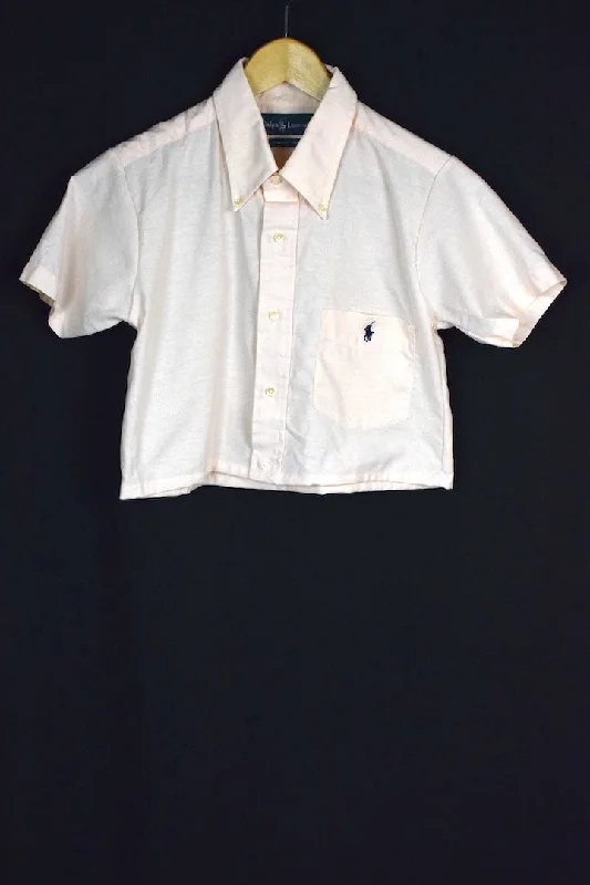 81 Reworked Ralph Lauren Brand Crop Top Asymmetrical Pockets Print