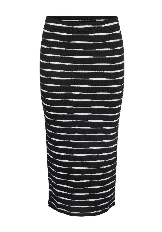 Noisy May Malina Striped Knit Midi Skirt, Black corduroy skirt durable
