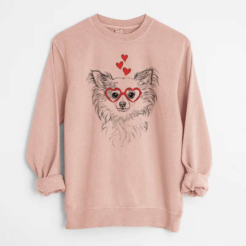 Valentine Princess Ava the Long Haired Chihuahua - Unisex Pigment Dyed Crew Sweatshirt Hoodie with Exposed Zipper Edgy Industrial Valentine Princess Ava the Long Haired Chihuahua - Unisex Pigment Dyed Crew Sweatshirt Hoodie with Exposed Zipper Edgy Industrial