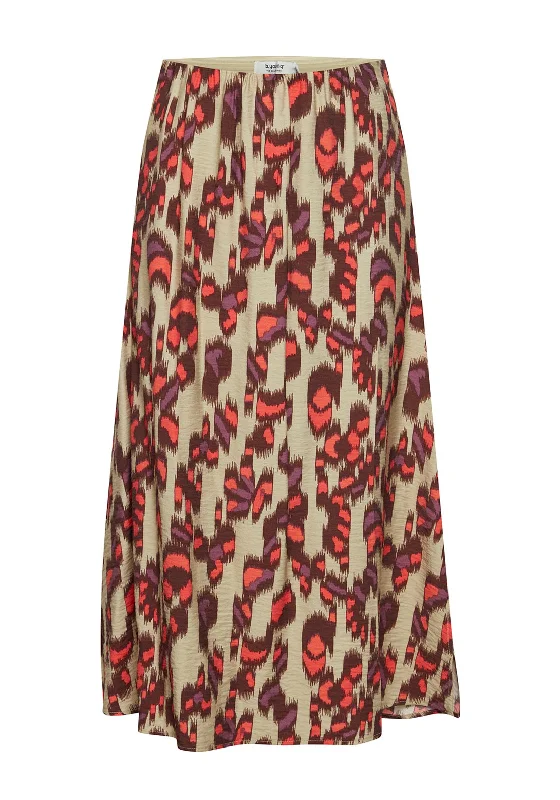 B.Young Ibano Vibrant Print A-line Midi Skirt, Cayenne Mix wool skirt sturdy