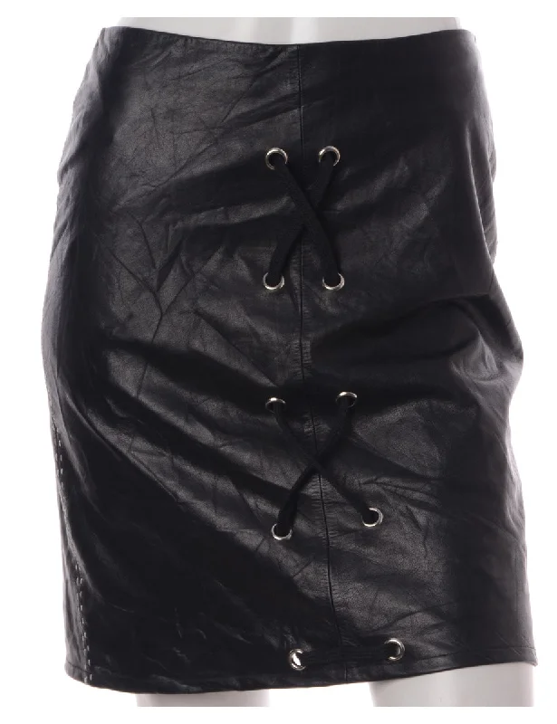 Label Scarlet Lace Up Leather Skirt denim skirt classic