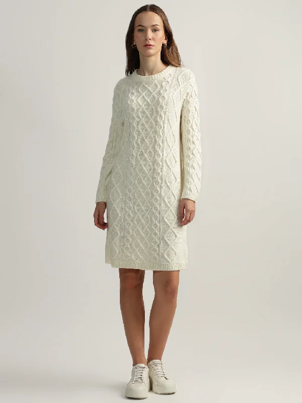 Gant Women Cream Solid Round Neck Full Sleeves Jumper Dress Zippered Buttoned Snapped Gant Women Cream Solid Round Neck Full Sleeves Jumper Dress Zippered Buttoned Snapped