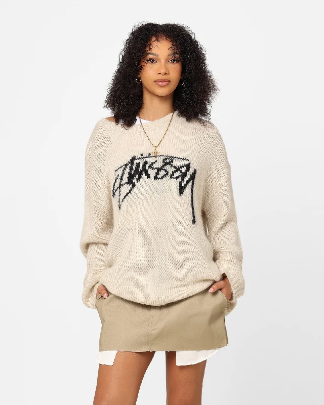 Stussy Women's Smooth Stock Oversized Knitted Sweater Cream Mesh Sweater Canvas Denim Stussy Women's Smooth Stock Oversized Knitted Sweater Cream Mesh Sweater Canvas Denim