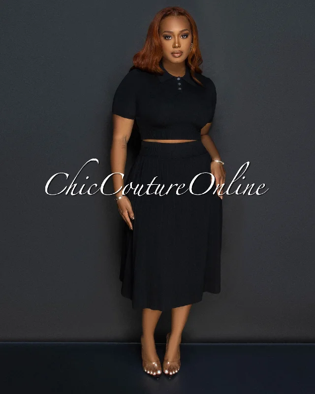 Senna Black Tennis Crop Top & Skirt Set Faux Fur Fabric Real Fur Fabric Shearling Fabric Senna Black Tennis Crop Top & Skirt Set Faux Fur Fabric Real Fur Fabric Shearling Fabric