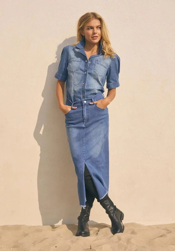 NU Denmark Taia Midi Denim Skirt, Blue denim skirt trendy