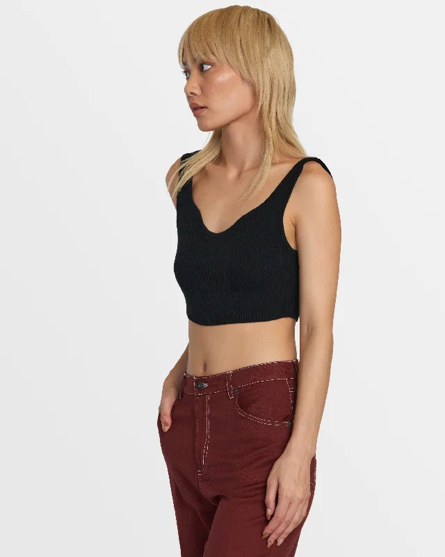 Selects Roundabout Sweater Tank V-Neck Sweater - Black Spandex Blend Rayon Blend Denim Blend Selects Roundabout Sweater Tank V-Neck Sweater - Black Spandex Blend Rayon Blend Denim Blend