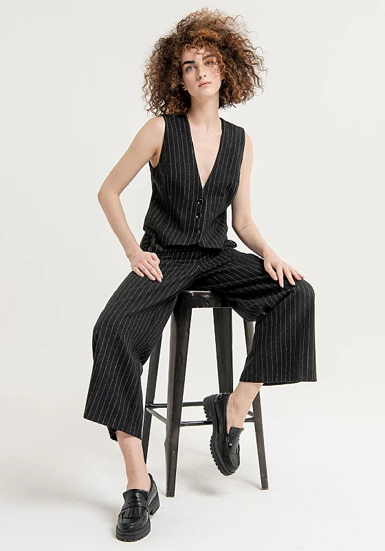 Surkana Pinstripe Wide Leg Trouser, Charcoal Grey Trousers luxurious high-end