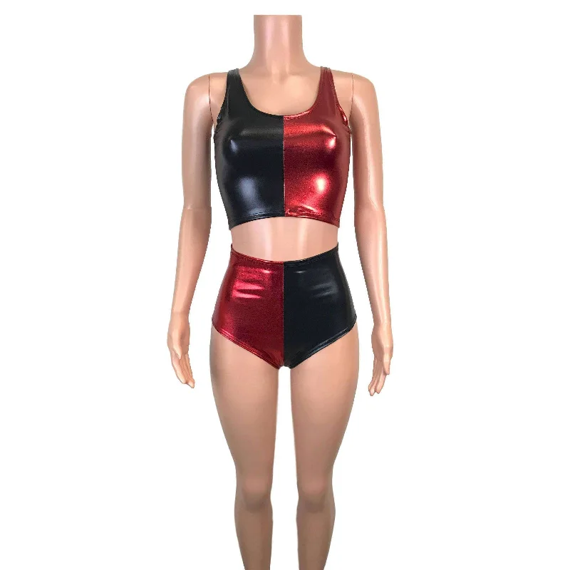 Harley Quinn Costume w/ Crop Top and High Waist Hot Pants Outfit Satin Fabric Silk Fabric Chiffon Fabric Harley Quinn Costume w/ Crop Top and High Waist Hot Pants Outfit Satin Fabric Silk Fabric Chiffon Fabric