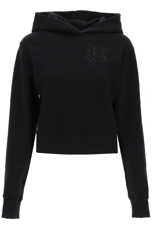 cropped hoodie with monogram embroidery PWBB069R24FLE002 BLACK BLACK Hoodie with Strings Custom Fit Adjustable cropped hoodie with monogram embroidery PWBB069R24FLE002 BLACK BLACK Hoodie with Strings Custom Fit Adjustable